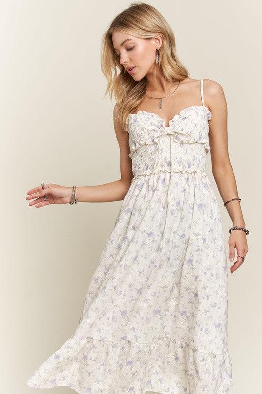 ADORA Smocked Floral Sweetheart Neck Cami Dress | Daverri Fashions