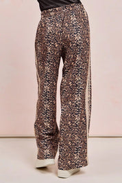 BiBi Leopard Printed Track Pants with Side Contrast Lace | Loungewear Bottoms Daverri Fashions