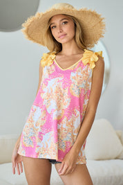 BiBi Printed V Neck Ruffled Tank | Tank Tops Daverri Fashions
