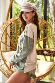 BiBi Color Block Camouflage Out Stitching Round Neck T-Shirt | T-Shirts Daverri Fashions