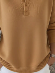 Full Size Half Button Long Sleeve Knit Top Plus Size | Knit Tops Daverri Fashions