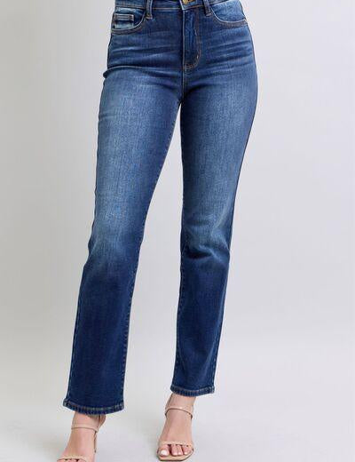 Dark Judy Blue Full Size Washed Straight Leg Jeans with Pockets | Jeans Daverri Fashions