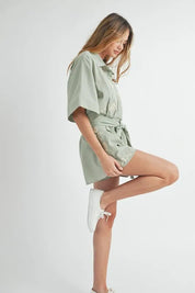 MABLE Embroidered Button Down Collared Neck Romper | Rompers Daverri Fashions