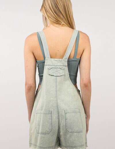 VERY J Washed Frayed Hem Denim Overall | Shortalls Daverri Fashions