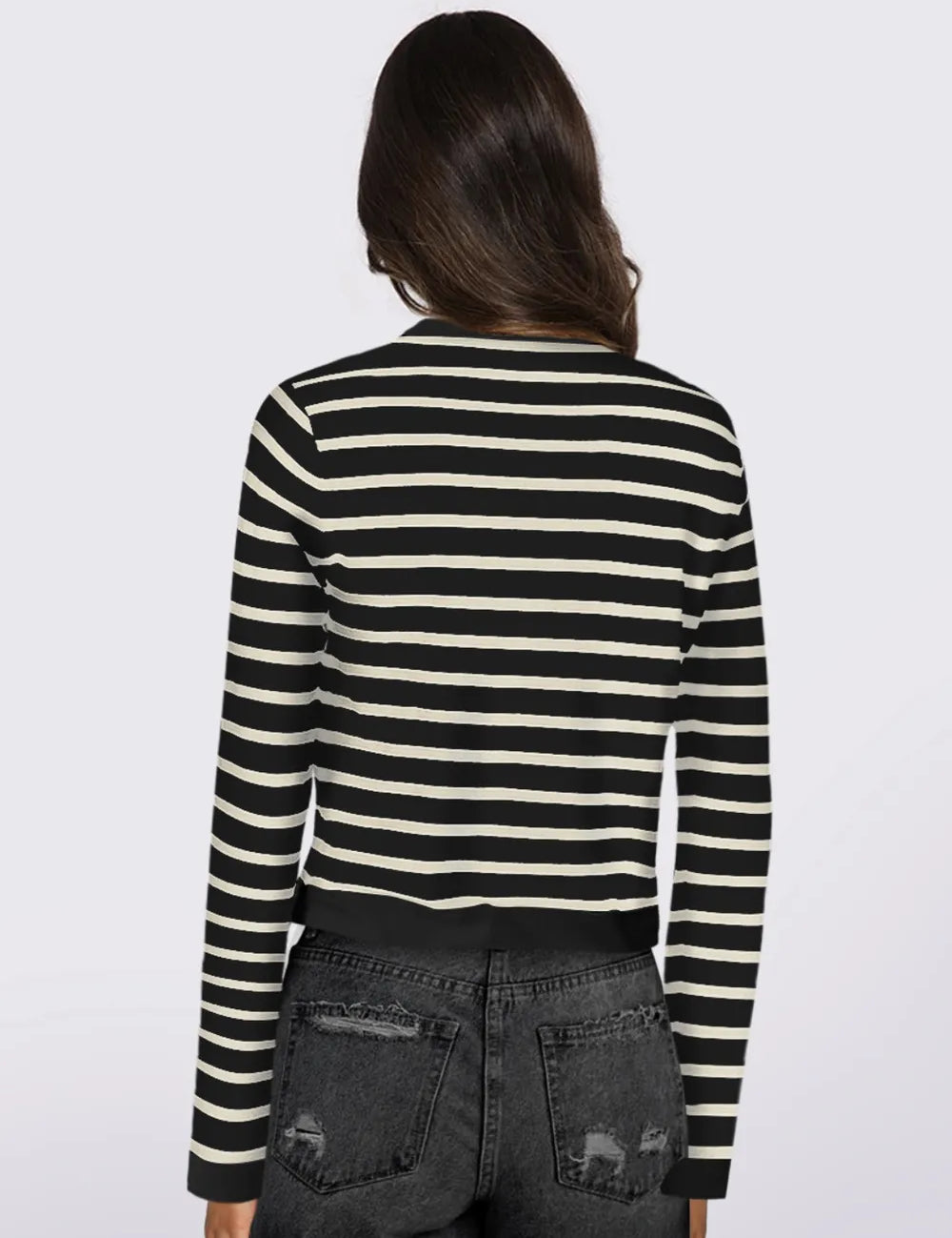 Striped Round Neck Button Up Long Sleeve Cardigan | Cardigans Daverri Fashions
