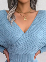 Surplice Long Sleeve Sweater Dress | Mini Dresses Daverri Fashions