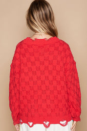 POL Checkered Distressed Edge Sweater | Sweaters Daverri Fashions