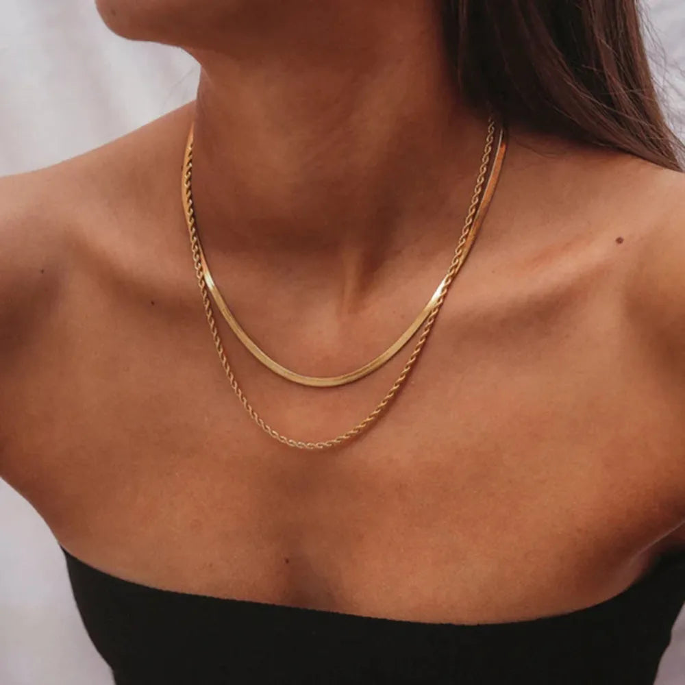 Gold One Size 18K Gold-Plated Double-Layered Necklace | Necklaces Daverri Fashions
