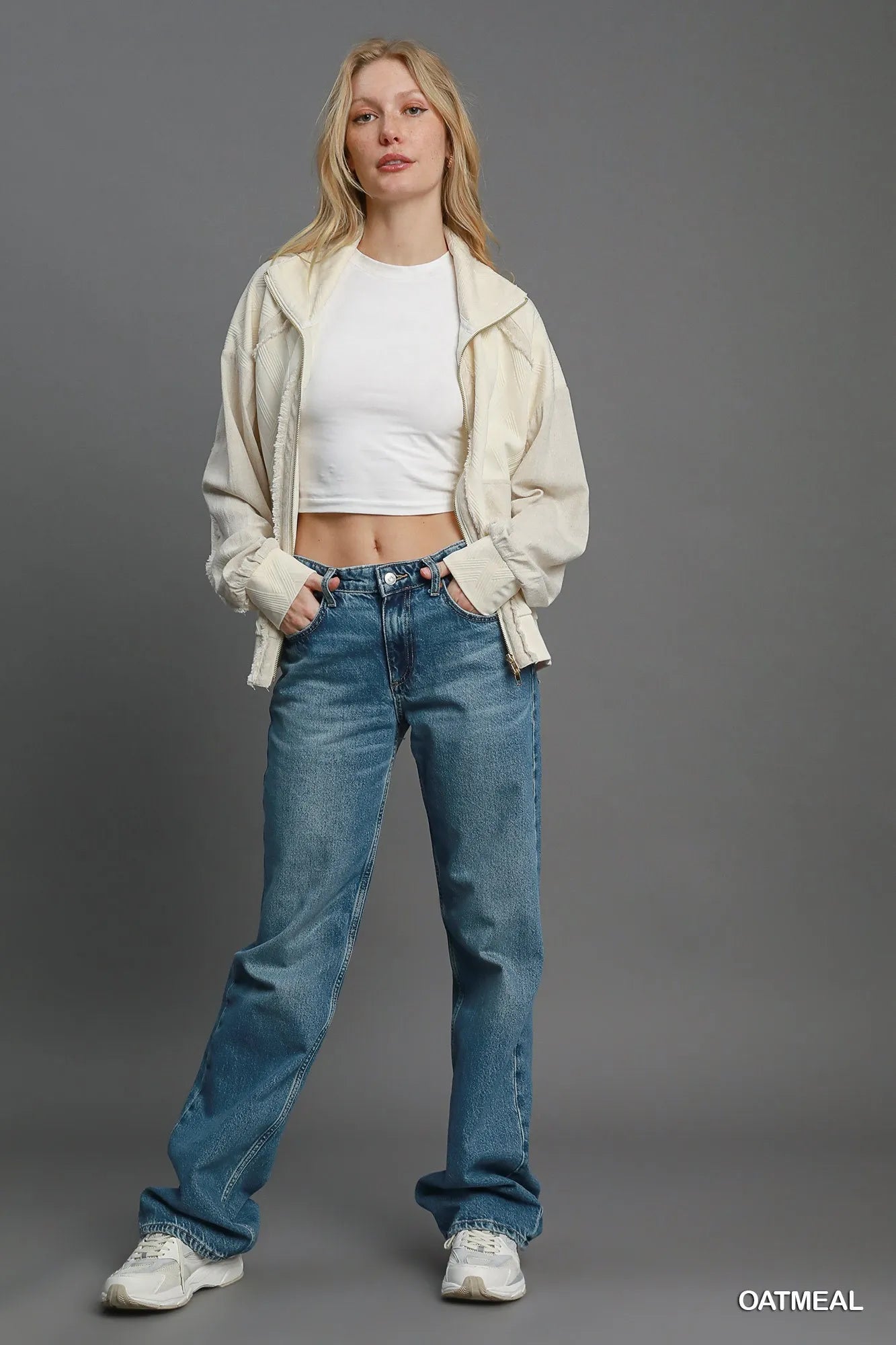 Umgee Two-Way Jacquard Zip-Up Jacket | Daverri Fashions