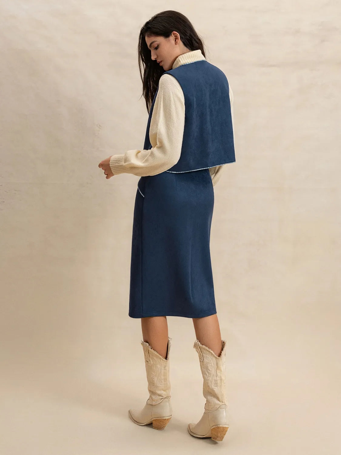 Open Front Vest and Buttoned Skirt Set | Outfit Sets Daverri Fashions
