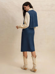Open Front Vest and Buttoned Skirt Set | Outfit Sets Daverri Fashions