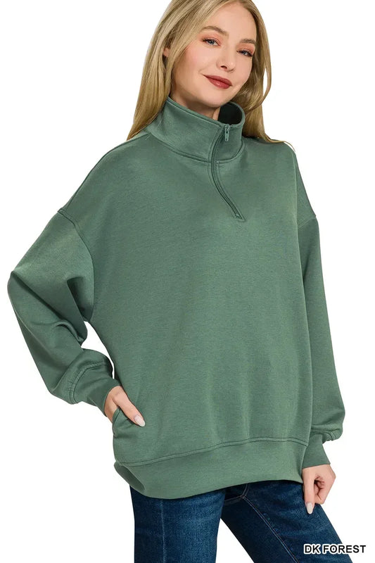Zenana Scuba Quarter-Zip Sweatshirt - DAVERRI FASHIONS