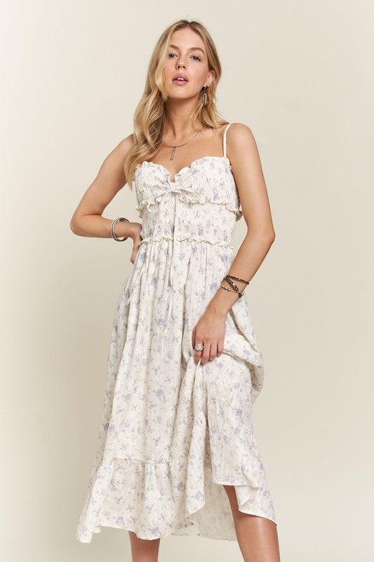 ADORA Smocked Floral Sweetheart Neck Cami Dress | Daverri Fashions