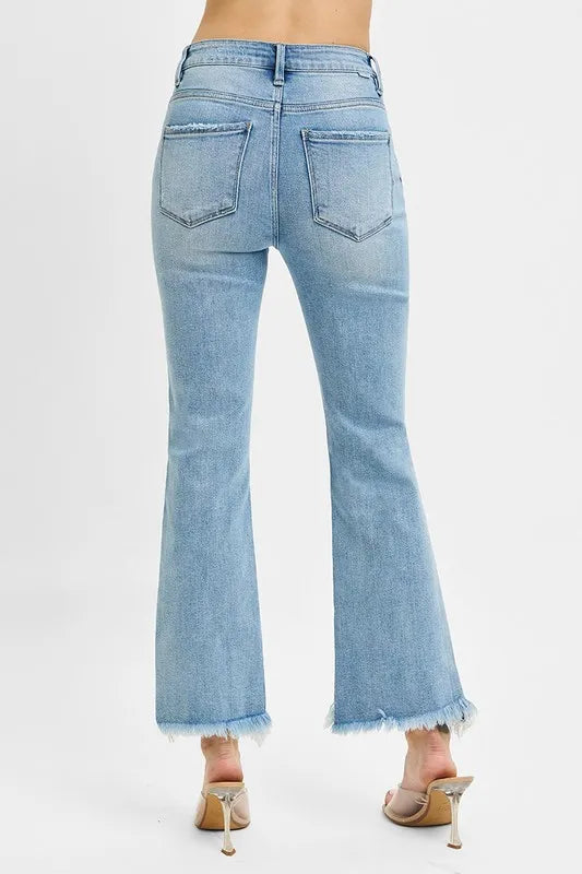RISEN Full Size High Rise Crop Bootcut Fray Hem Jeans Plus Size | Daverri Fashions
