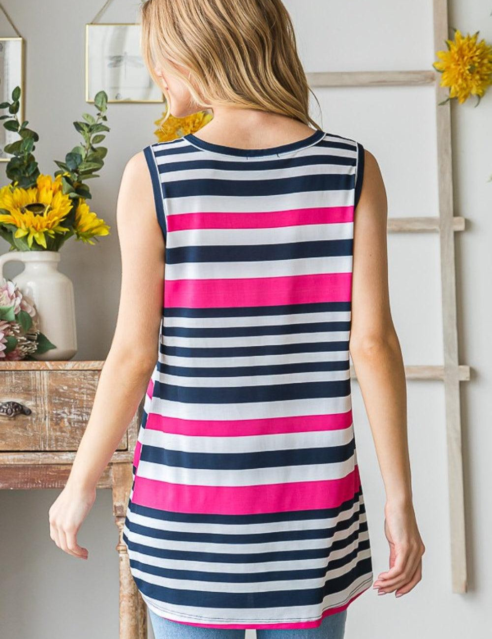 Heimish Full Size Striped Twist Knot Round Neck Tank | Daverri Fashions