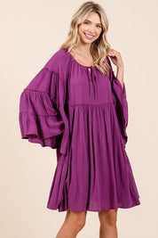 Red-Violet Mittoshop Frill Tie Neck Bell Sleeve Dress | Midi Dresses Daverri Fashions