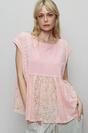 Blush Pink S POL Embroidered Detail Boat Neck Cap Sleeve Lace Blouse | Blouses Daverri Fashions