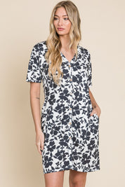 BOMBOM Floral Button Down Mini Dress | Daverri Fashions