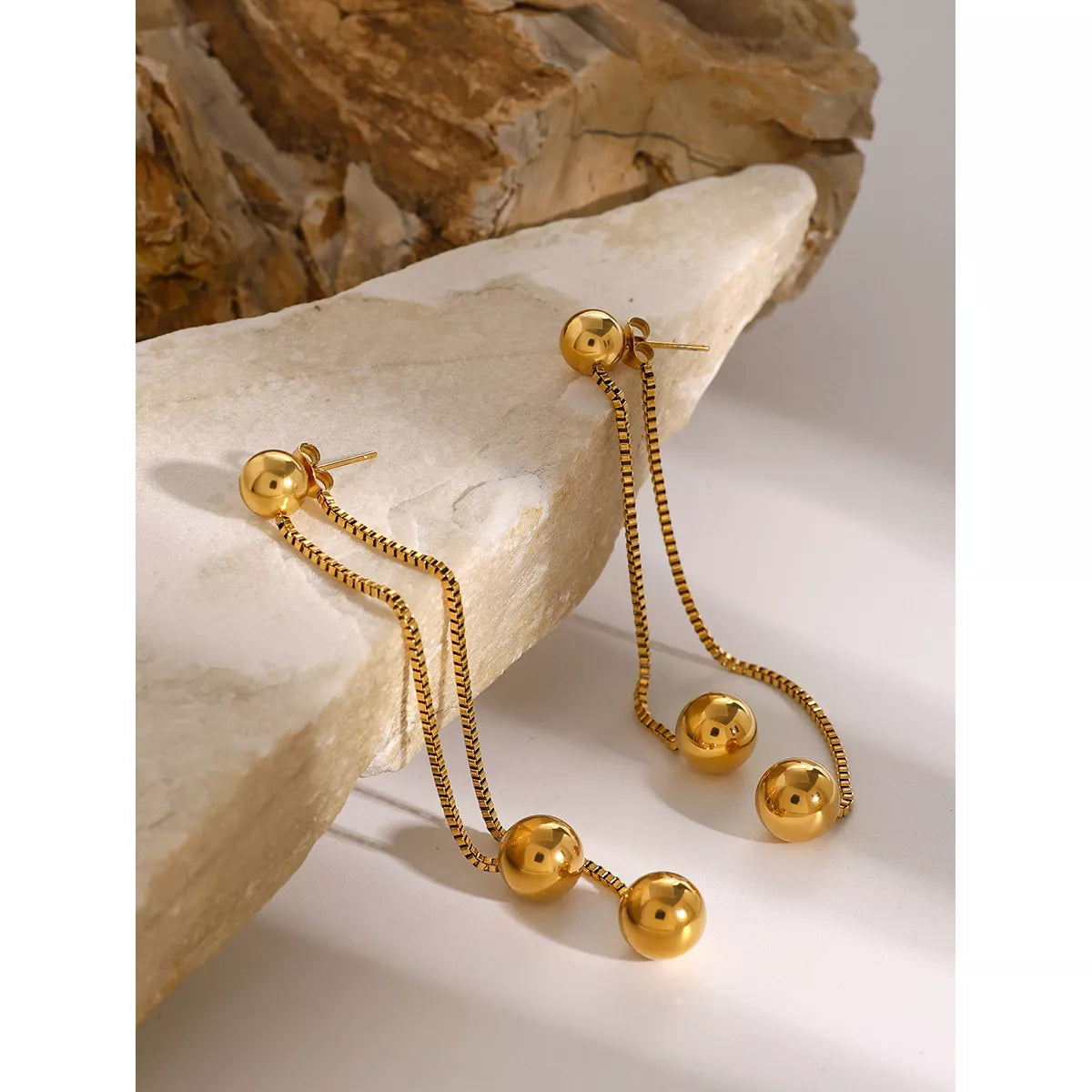 Gold One Size 18K Gold-Plated Ball Drop Earrings | Earrings Daverri Fashions