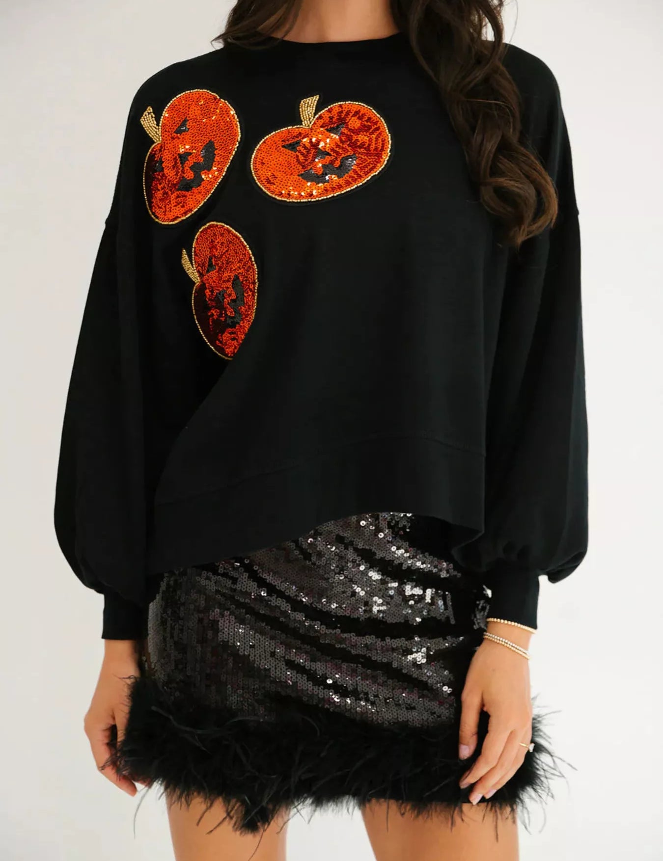 Black Halloween Pumpkin Round Neck Sweatshirt | Sweatshirts Daverri Fashions