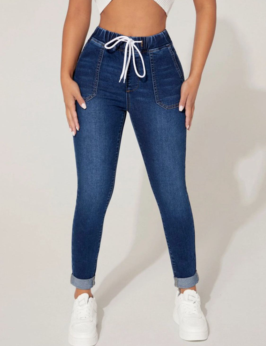 Medium Drawstring Cropped Jeans | Jeans Daverri Fashions