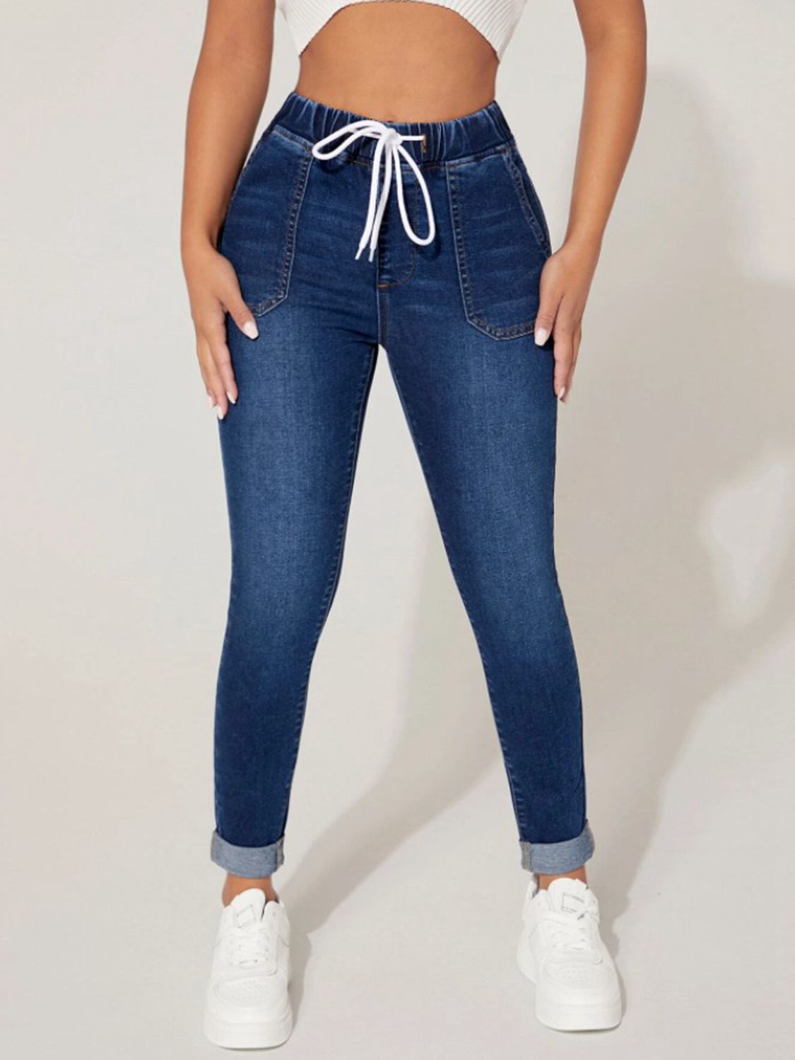 Medium Drawstring Cropped Jeans | Jeans Daverri Fashions