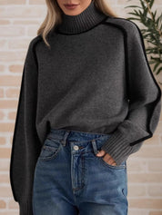 Contrast Trim Turtleneck Sweater | Sweaters Daverri Fashions