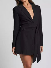 Lapel Collar Tie Waist Mini Blazer Dress | Mini Dresses Daverri Fashions