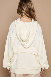 POL Half Zip Drop Shoulder Hooded Sweater | Sweaters Daverri Fashions
