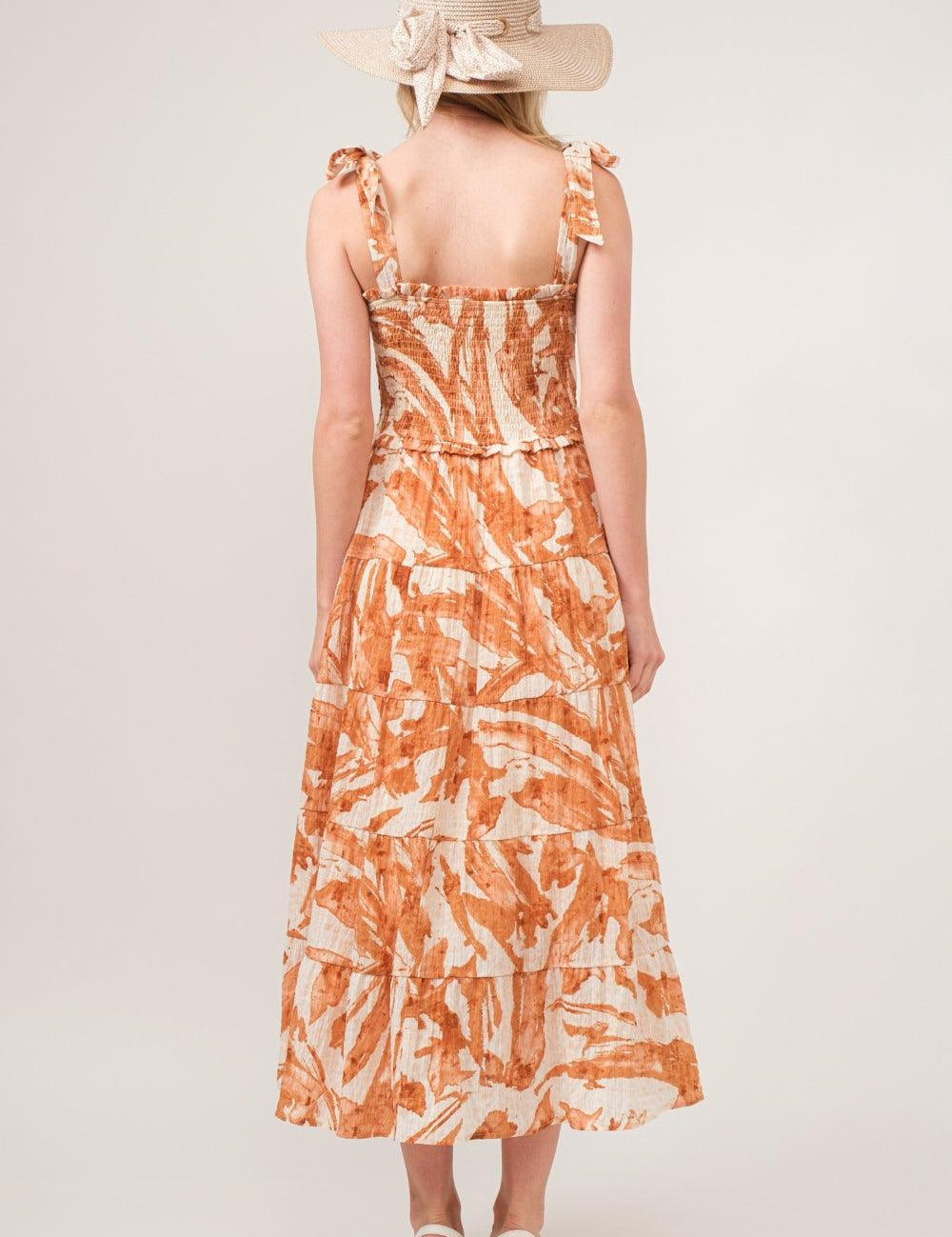 And The Why Tie Shoulder Smocked Midi Tiered Dress | Daverri Fashions