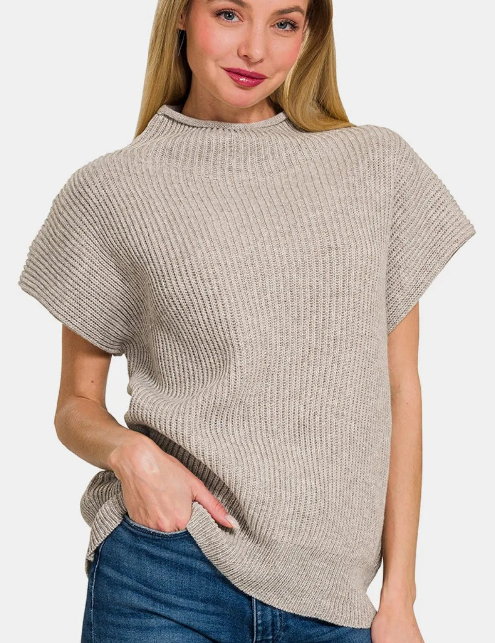 Zenana Short Sleeve Mock Neck Sweater | Sweaters Daverri Fashions