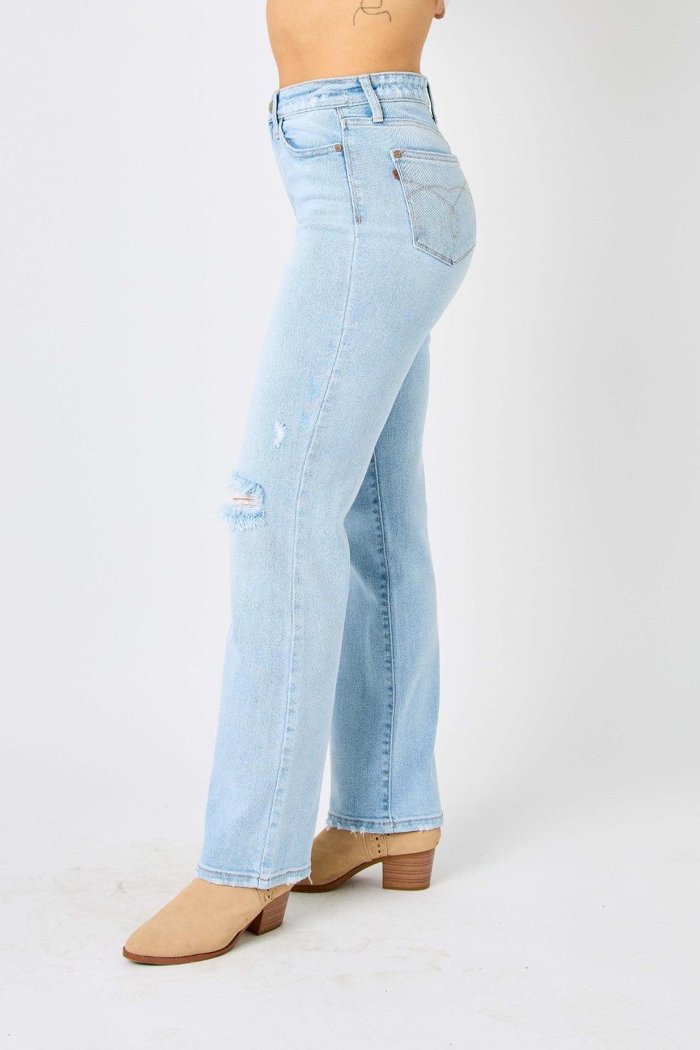Judy Blue Full Size High Waist Distressed Straight Jeans | Jeans Daverri Fashions