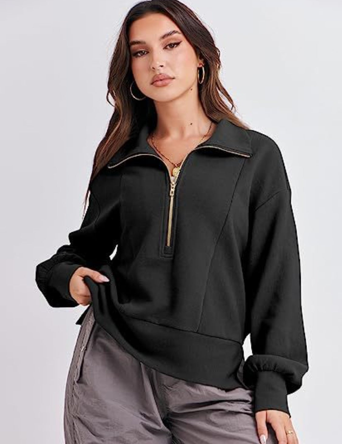 Half Zip Up Collared Sweatshirt | Sweatshirts Daverri Fashions