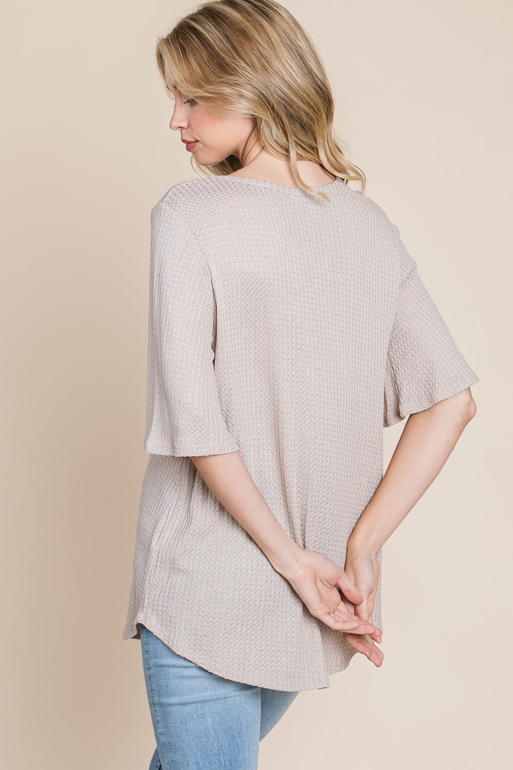 BOMBOM Round Neck Waffle Knit T-Shirt | Daverri Fashions