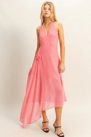 HYFVE Chiffon Halter Asymmetrical Hem Dress | Daverri Fashions