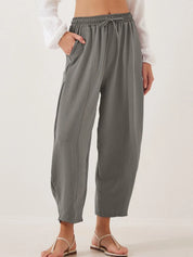 Gray Full Size Drawstring Cropped Jogger Pants Plus Size | Pants Daverri Fashions