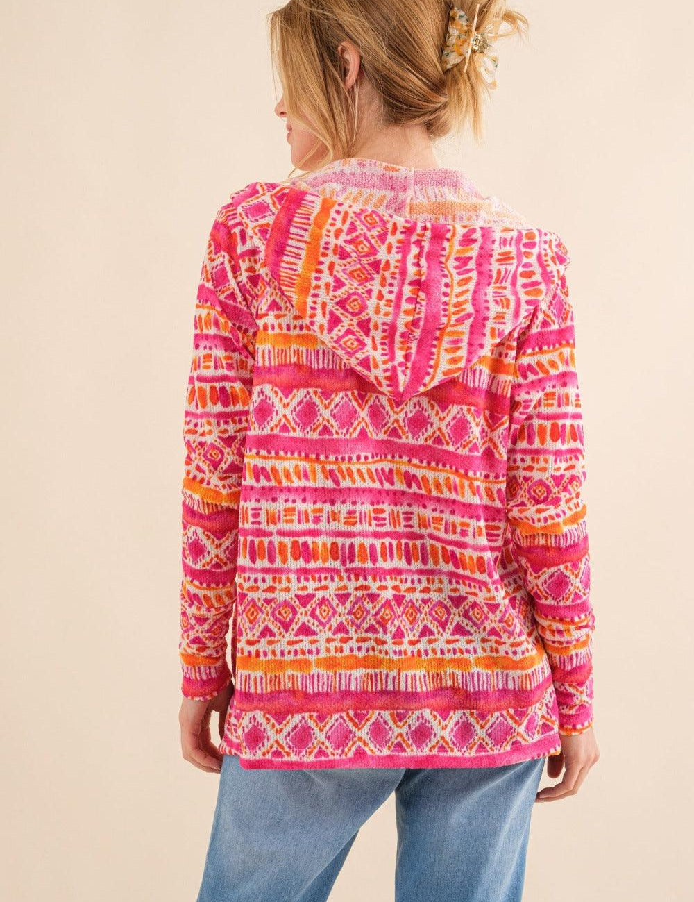 And The Why Full Size Printed Thermal Hooded Open Front Cardigan | Cardigans Daverri Fashions