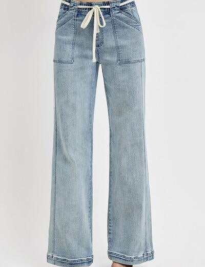 Medium RISEN Full Size Straight Leg Jeans with Pockets Plus Size | Jeans Daverri Fashions