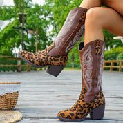 Leopard Western Embroidered Mid-Calf Boots | Boots Daverri Fashions