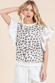 Lime 'N' Chili Ribbed Leopard Print Ruffle Detail Sleeveless Top | Tops Daverri Fashions