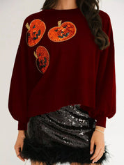 Red Halloween Pumpkin Round Neck Sweatshirt | Sweatshirts Daverri Fashions