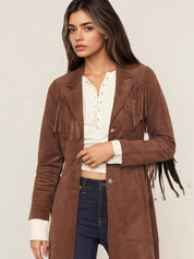Fringe Lapel Collar Long Sleeve Coat | Daverri Fashions