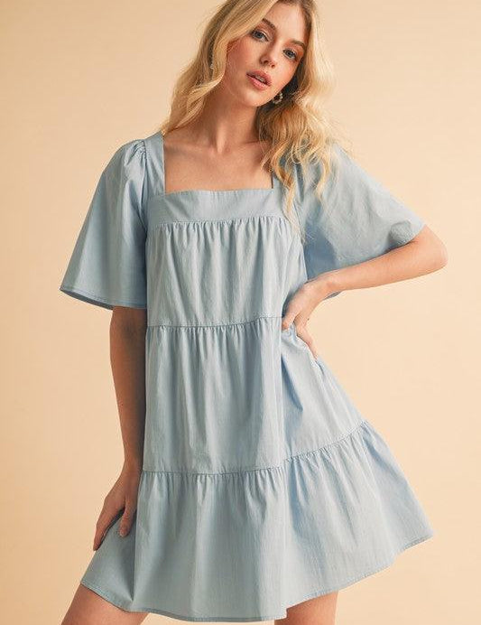 Aemi + Co Square Neck Half Sleeve Tiered Dress | Daverri Fashions