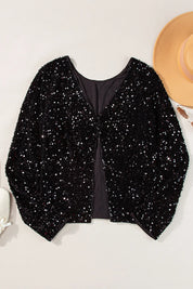 Sequin Round Neck Long Sleeve Blouse | Blouses Daverri Fashions