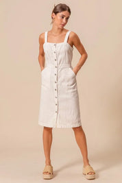 SO ME Button Down Pocket Front Pinafore Dress | Daverri Fashions