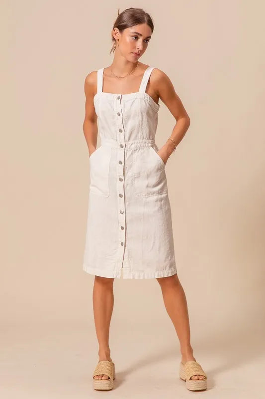 SO ME Button Down Pocket Front Pinafore Dress | Daverri Fashions
