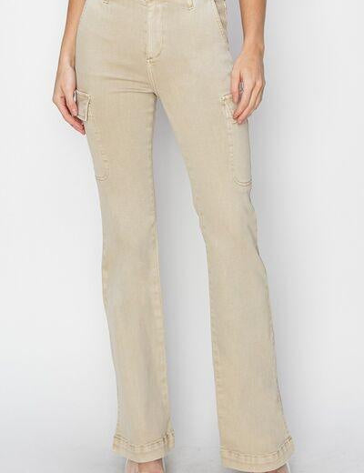 Stone RISEN Full Size High Rise Side Slit Cargo Bootcut Jeans | Jeans Daverri Fashions