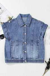 Button Up Cap Sleeve Denim Jacket | Denim Jacket Daverri Fashions