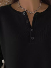 Full Size Half Button Long Sleeve Knit Top Plus Size | Knit Tops Daverri Fashions