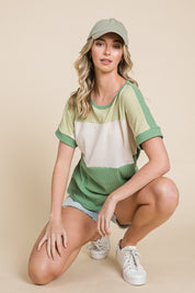 BOMBOM Color Block Short Sleeve T-Shirt | Daverri Fashions